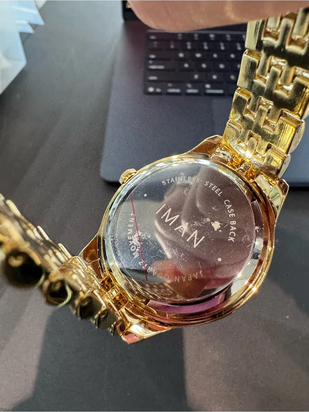 New IMAN Global Chic Gold-Tone Minimalist Purple Dial Bracelet Watch